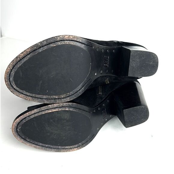 Frye Black Suede Leather Dani
Whipstitch Peep Toe Lace zip Booties block Heel 8 - Picture 12 of 13